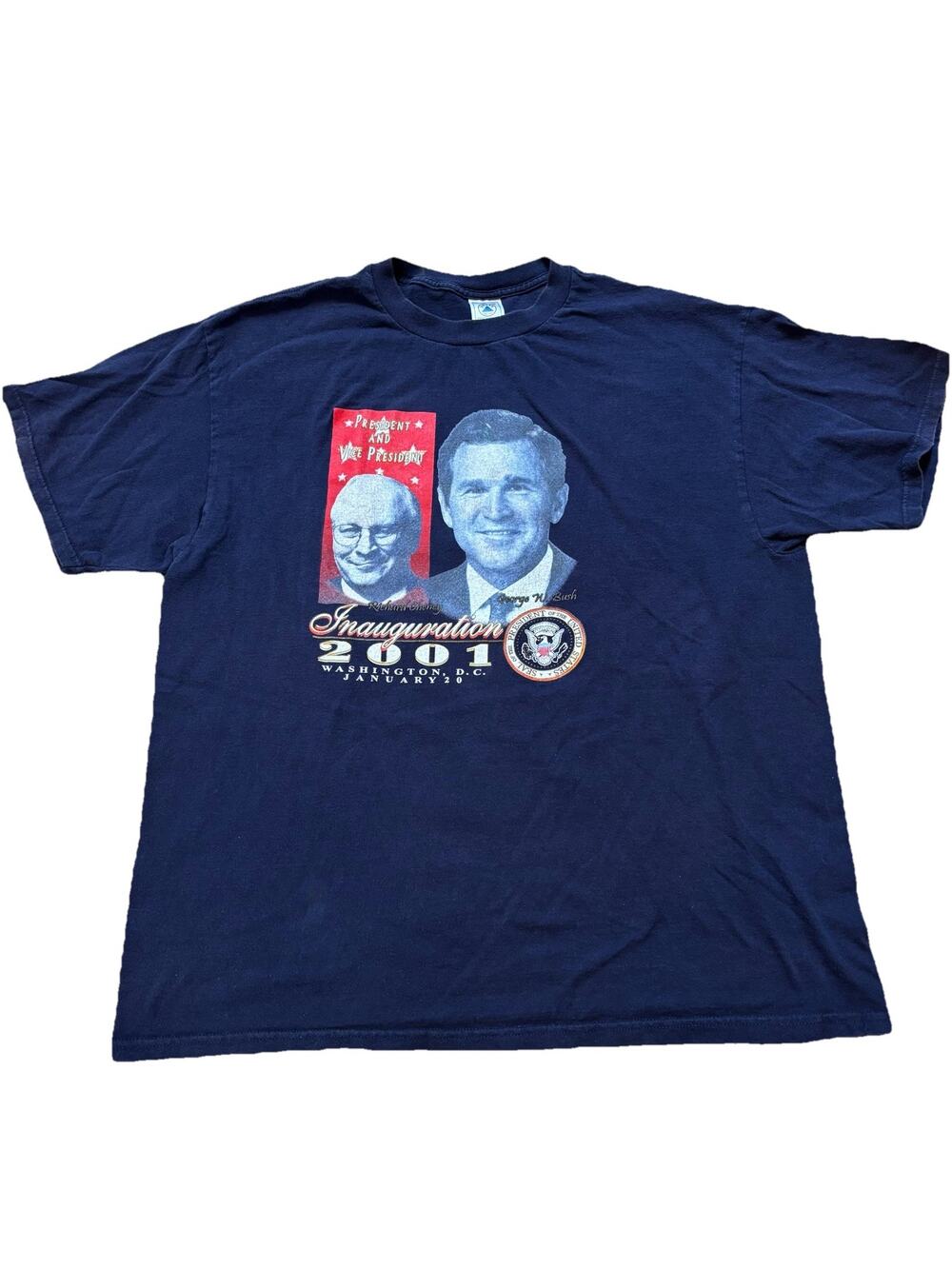 Vintage 2001 Bush Cheney Inaugural T Shirt XL Delta Pro Weight Navy USA